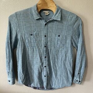 Carbon 2 Cobalt Shirt Mens Large Blue Sea Change Chambray Patchwork Madras Gauze